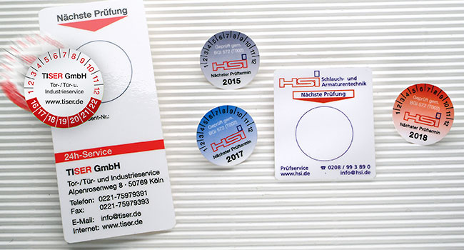 pruefaufkleber mit werbeaufdruck